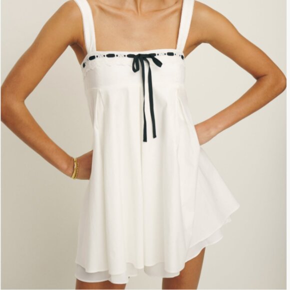 Reformation Dresses & Skirts - Reformation White Mini Dress with Black Ribbon